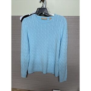 Kate Hill Cable Knit Sweater‎ Size XL Powder Blue Pima Cotton Blend Knit Classic